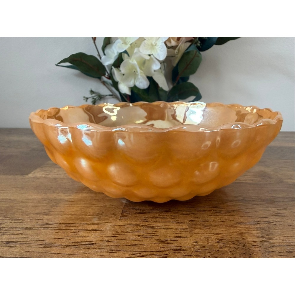 Vintage Peach Lustre Bubble Glass‎ Bowl Large Iridescent Milk Glass Centrepiece